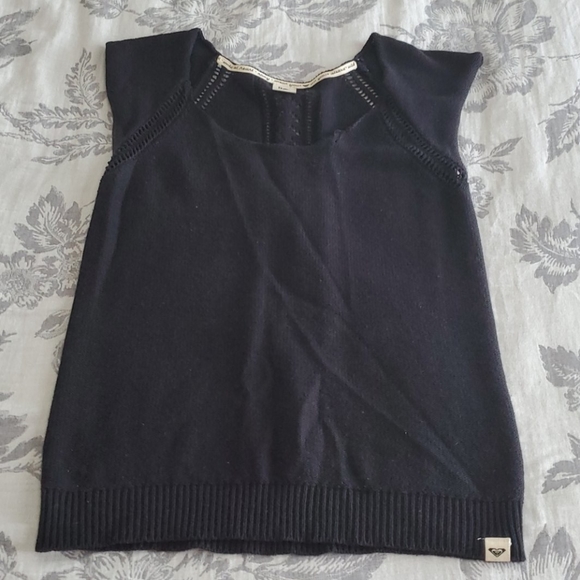 Roxy Black Capped Sleeve Sweater Top- Large - Picture 1 of 10
